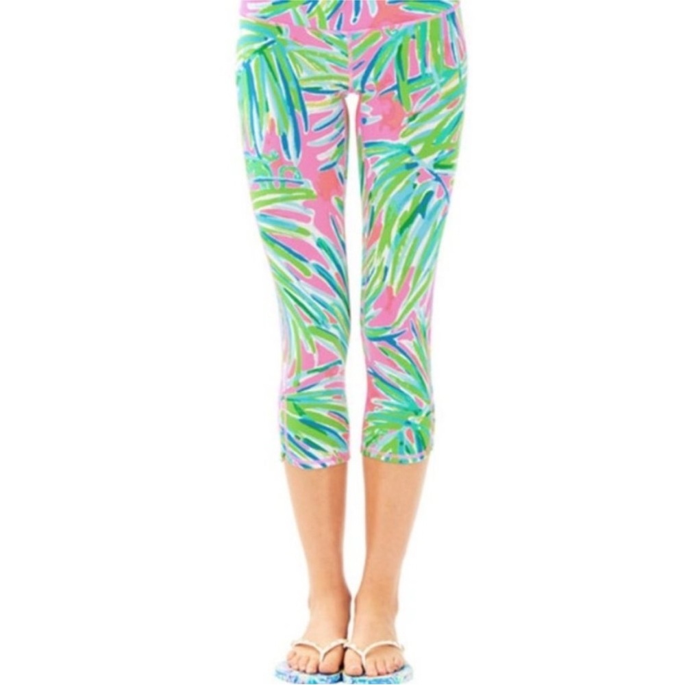 Lilly Pulitzer Luxletic Crop Leggings in Tiki Pink Royal Lime print, Size S